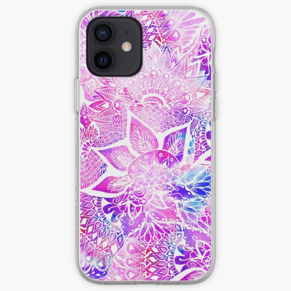 Purple blue henna boho floral mandala pattern iPhone Soft Case