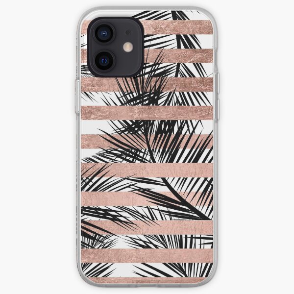 Trendy tropical palm trees chic rose gold stripes iPhone Soft Case