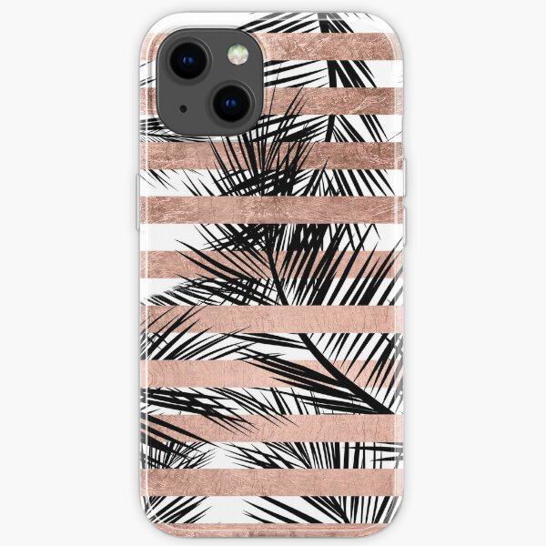 Trendy tropical palm trees chic rose gold stripes iPhone Soft Case