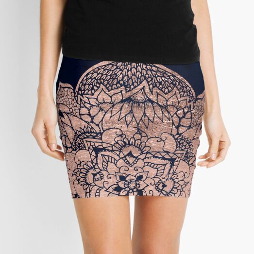 Modern boho rose gold floral mandala watercolor Mini Skirt