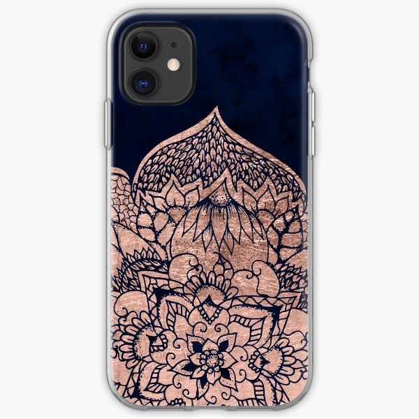 Modern boho rose gold floral mandala watercolor iPhone Soft Case