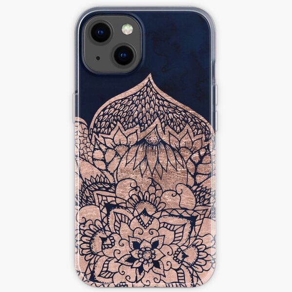 Modern boho rose gold floral mandala watercolor iPhone Soft Case