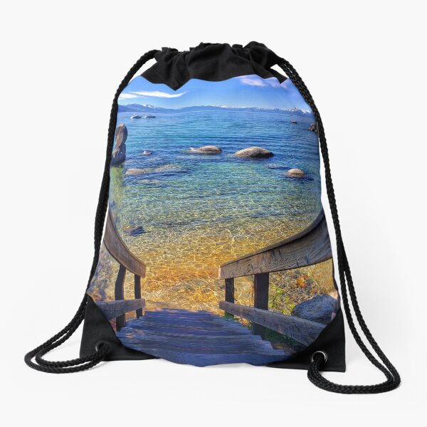 Speedboat Beach Lake Tahoe Drawstring Bag