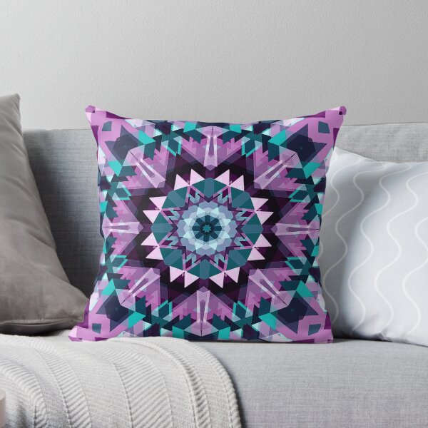 Prismic Star Mandala Futuristic Cyberstyle Throw Pillow