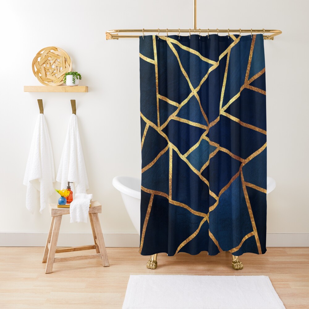 "Navy Gold Stone Geometric " Shower Curtain by themadesigns Redbubble