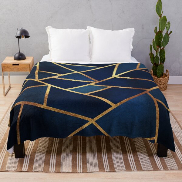 Navy Gold Stone Geometric Throw Blanket