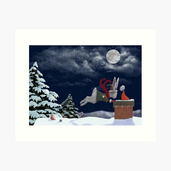 White Rabbit Christmas Art Print