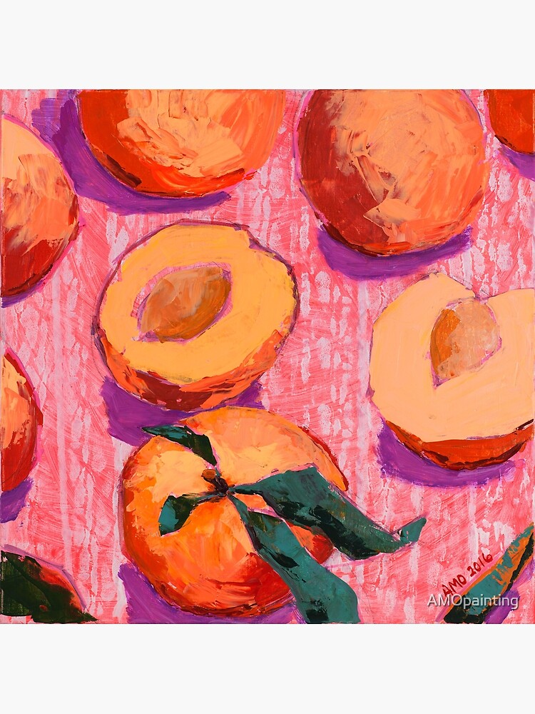 Thumbnail 2 of 2, Art Board Print, Peaches on Pink Background designed and sold by AMOpainting.