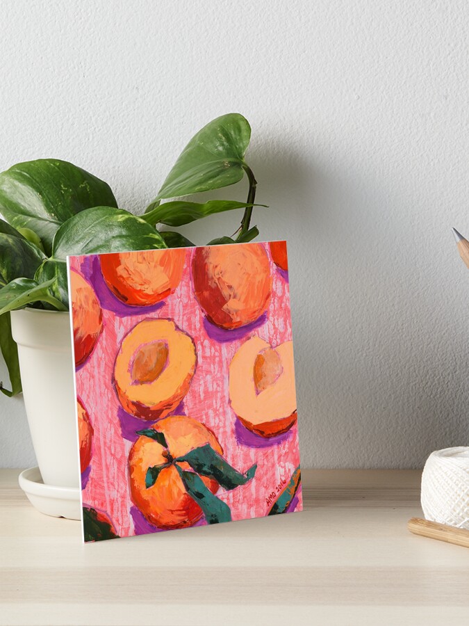 Thumbnail 1 of 2, Art Board Print, Peaches on Pink Background designed and sold by AMOpainting.