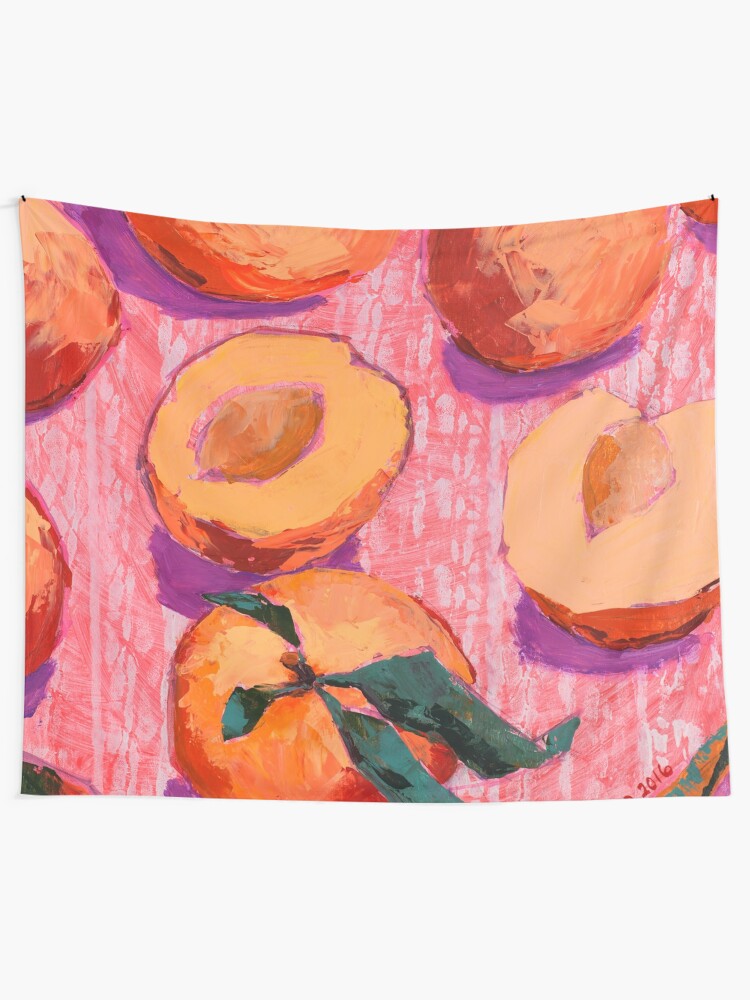 Alternate view of Peaches on Pink Background Tapestry