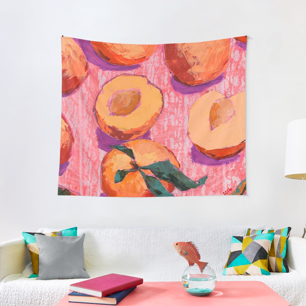 Peaches on Pink Background Tapestry