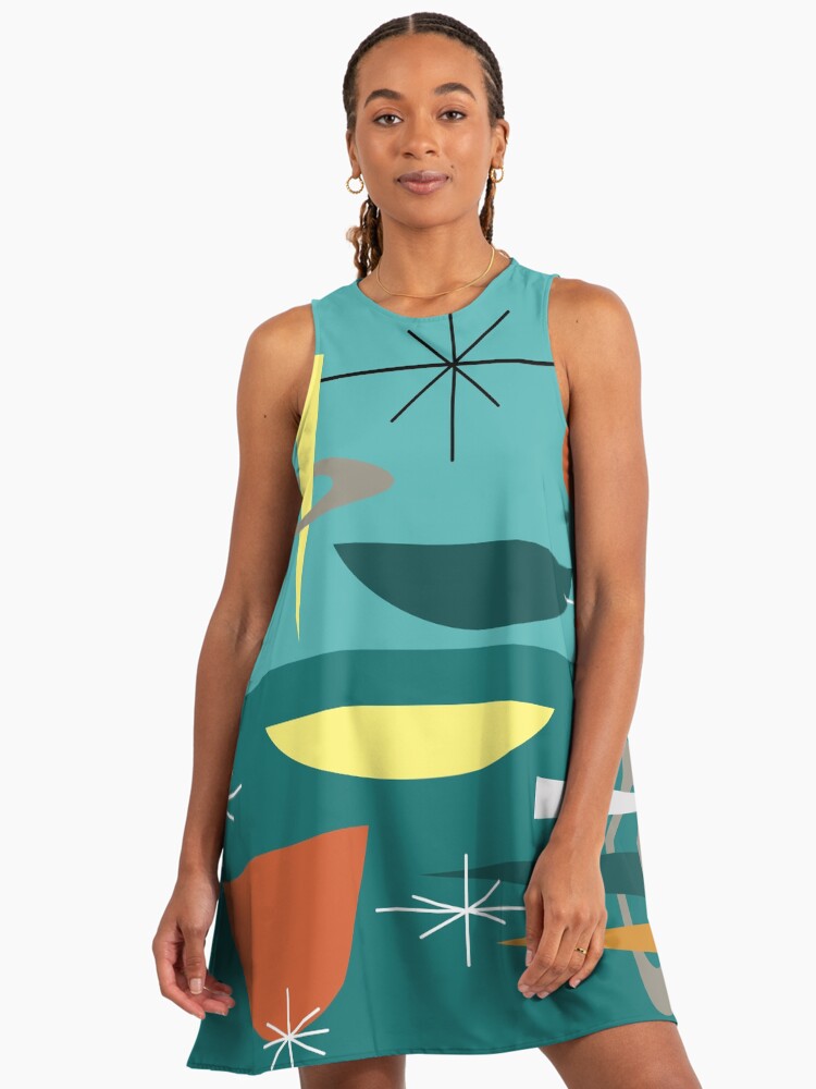 Turquoise Mid Century Modern Mid-Century Modern A-Line Dress