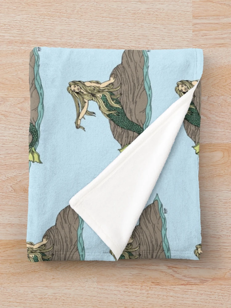 Thumbnail 3 of 6, Throw Blanket, Mermaid on Rocks designed and sold by Azure Lion Productions.