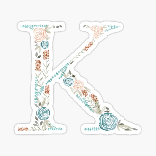 Floral K initial Sticker
