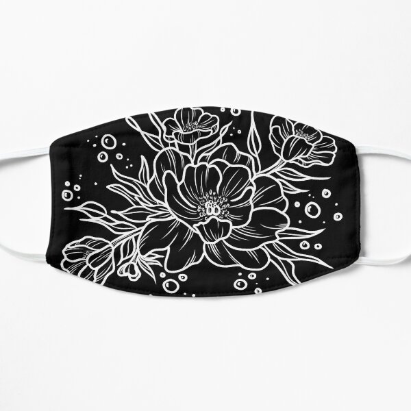 Peonies and Bubbles in Black Flat Mask