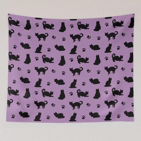 Item preview, Purple and Black Cats and Paw Prints Pattern designed and sold by Julie Erin Designs.