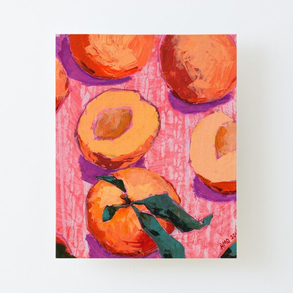 Peaches on Pink Background Canvas Mounted Print
