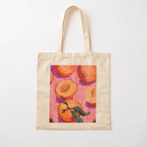Peaches on Pink Background Cotton Tote Bag