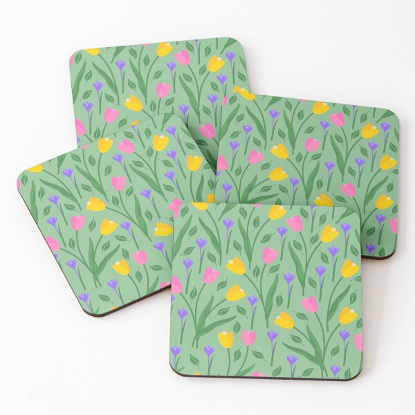Item preview, Colorful Spring Flowers Tulips Crocuses jade green designed and sold by Dana Du.