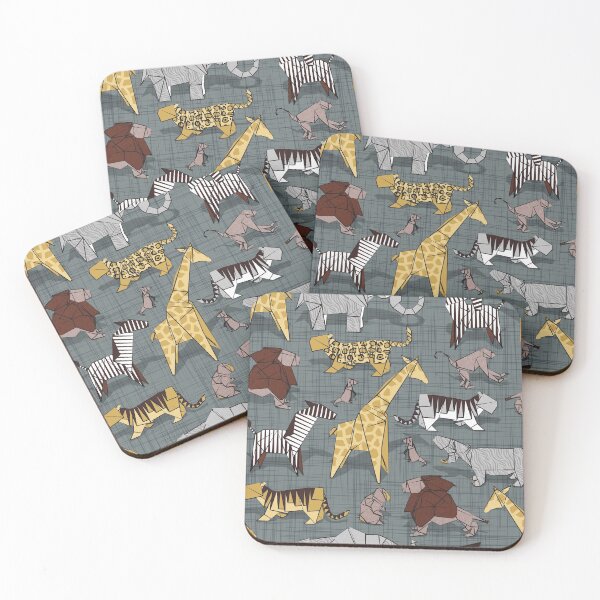Item preview, Origami animalier // green grey linen texture background yellow giraffes designed and sold by SelmaCardoso.