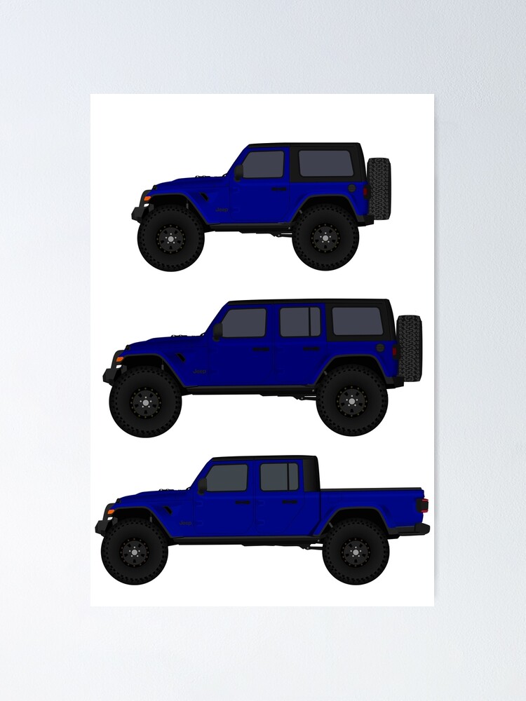 Blue Jeep Wrangler Wrangler Unlimited Gladiator Rubicon Poster By Minimalvehicle Redbubble