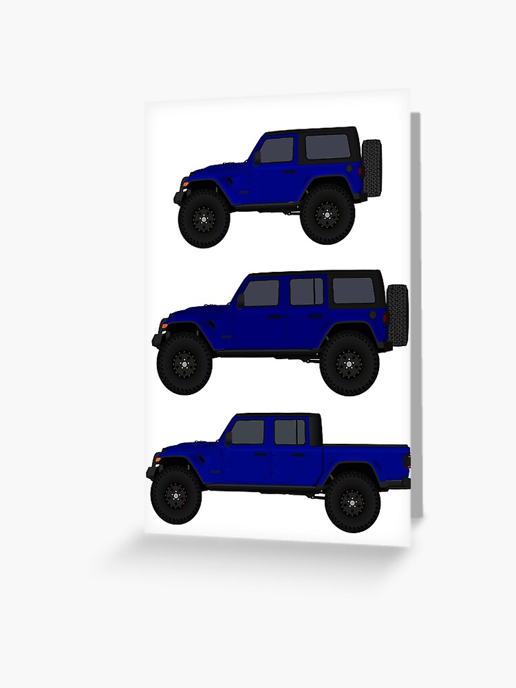 Blue Jeep Wrangler Wrangler Unlimited Gladiator Rubicon Greeting Card By Minimalvehicle Redbubble