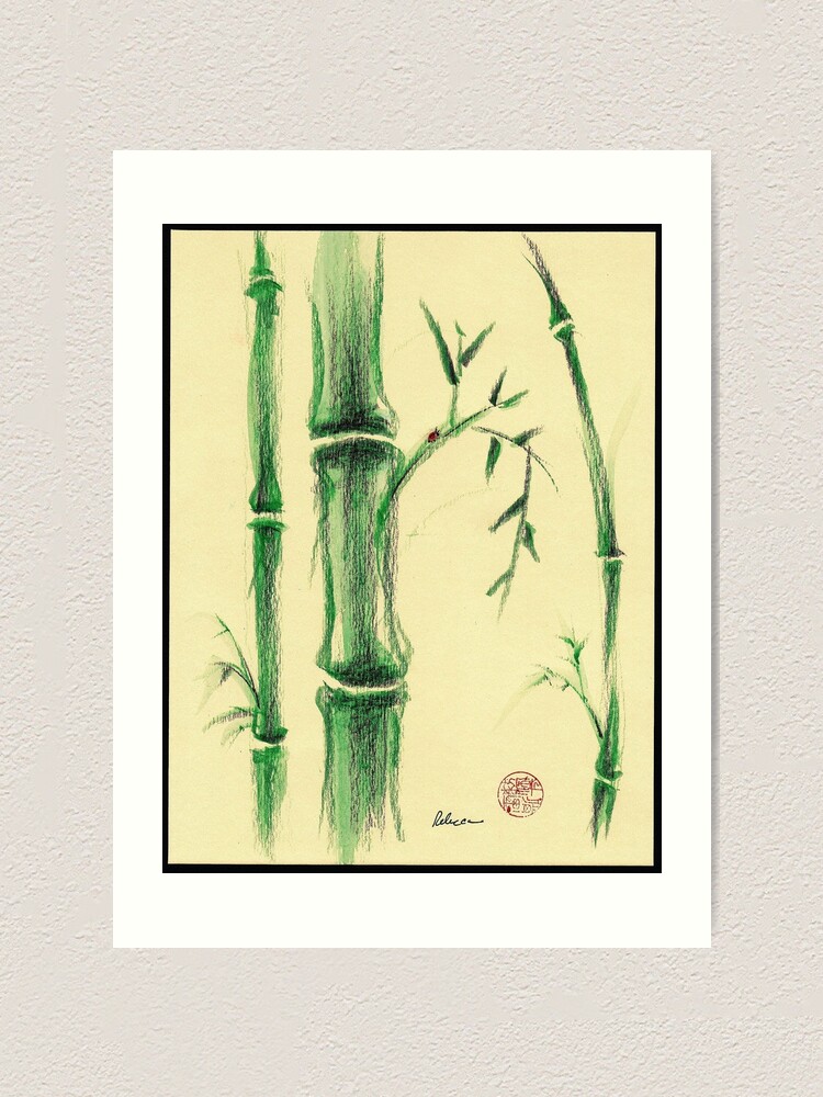 Happiness Zen Bamboo Prisma Pencil And Watercolor Drawing Art Print By Tranquilwaters Redbubble