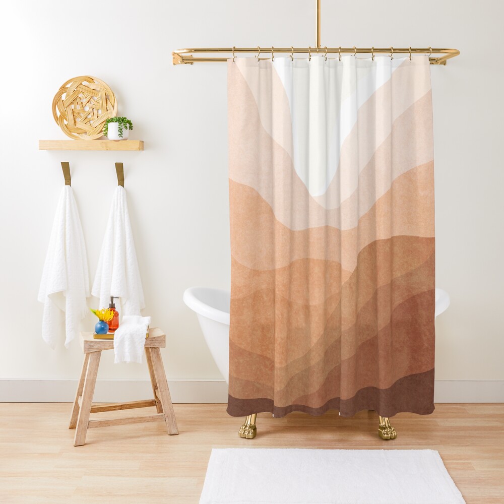 Warm mountain landscape in terracotta and pink Shower Curtain