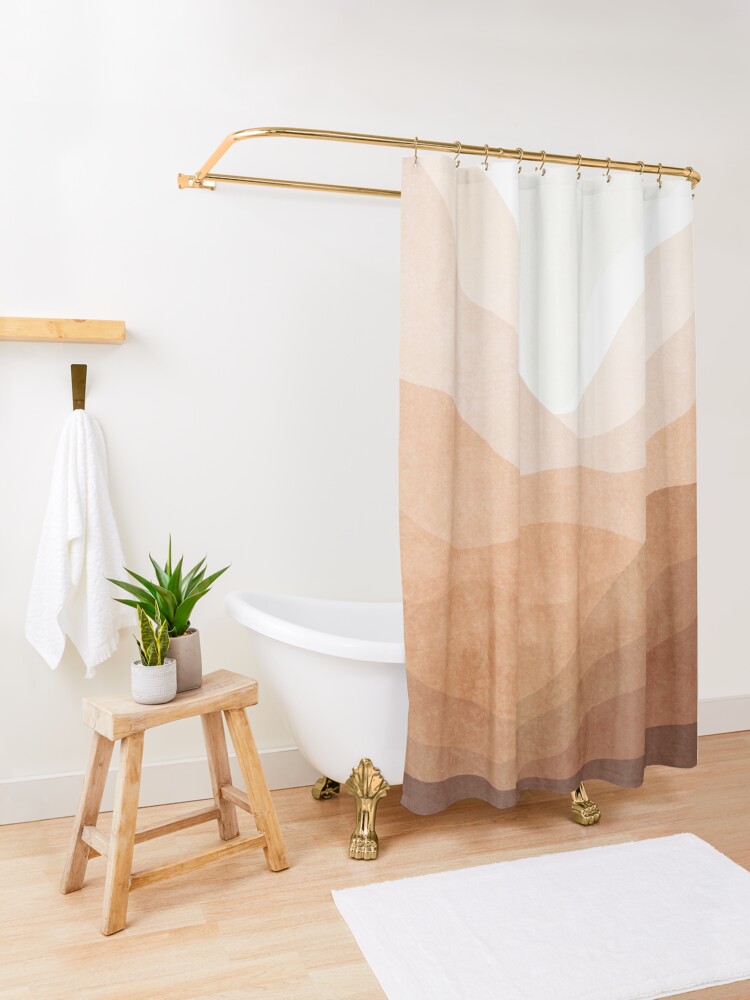 Alternate view of Warm mountain landscape in terracotta and pink Shower Curtain