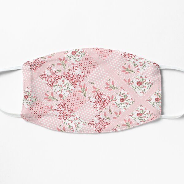 Soft and pretty pink floral patchwork squares Flat Mask