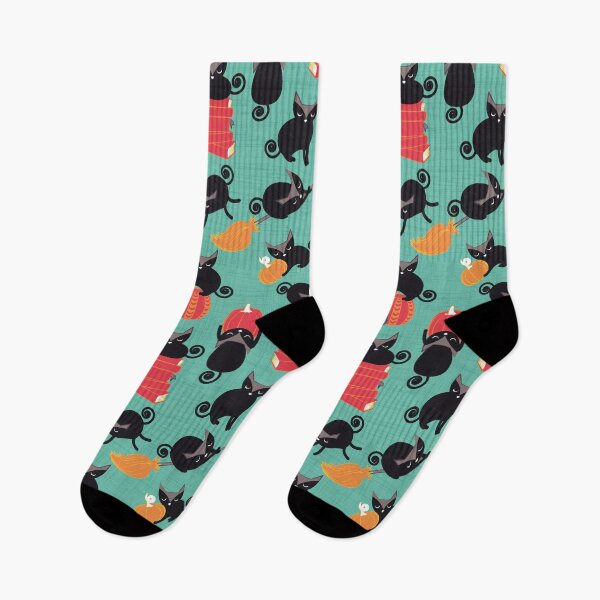 Item preview, Busy Halloween Black Cats // mint green background designed and sold by SelmaCardoso.