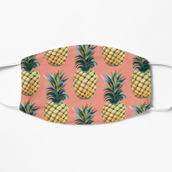 Pineapple watercolor - coral pink background Flat Mask