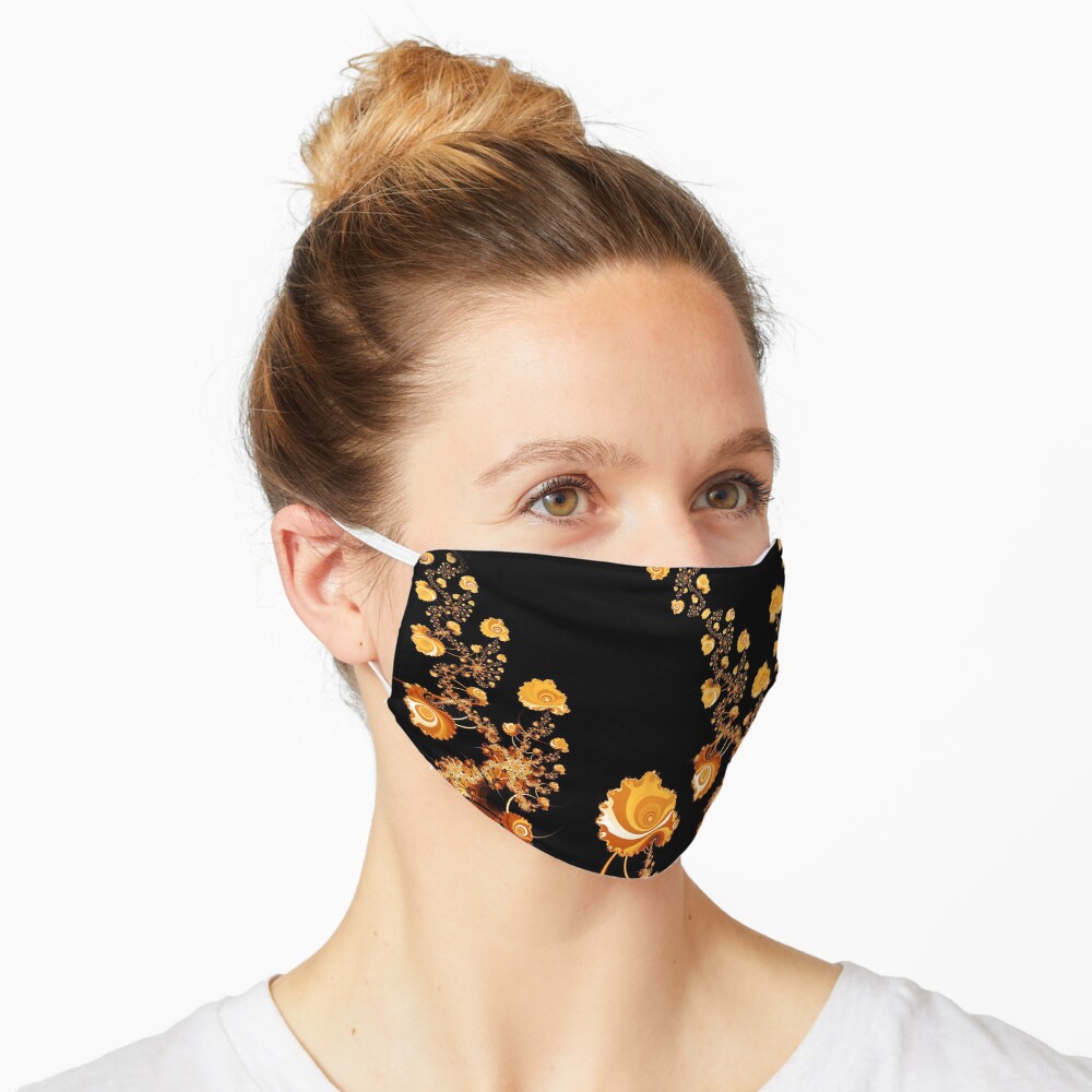 Abstract Gold Floral Roses Pattern on Black Mask