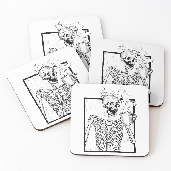 Item preview, halloween coffee drinking skeleton  designed and sold by Gossip Rag.