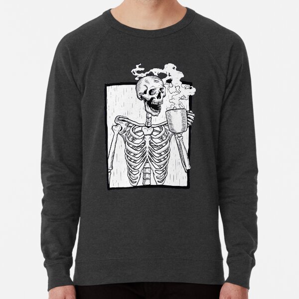 halloween coffee drinking skeleton Lightweight Sweatshirt