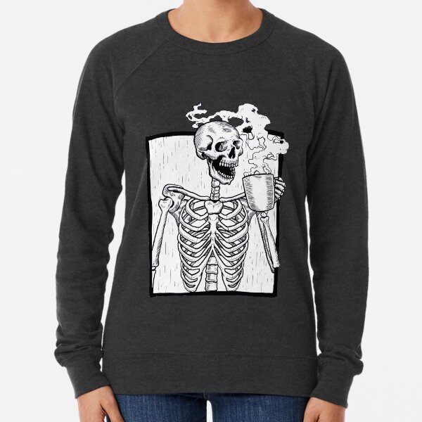 halloween coffee drinking skeleton Lightweight Sweatshirt