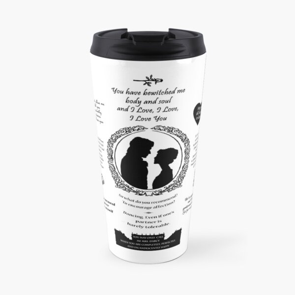 Pride and Prejudice Elizabeth and Darcy "Iconic Quotes" Silhouette Design Travel Mug