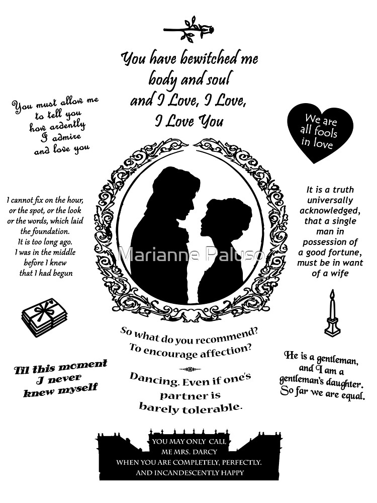 Pride And Prejudice Elizabeth And Darcy Iconic Quotes Silhouette Design Poster For Sale By