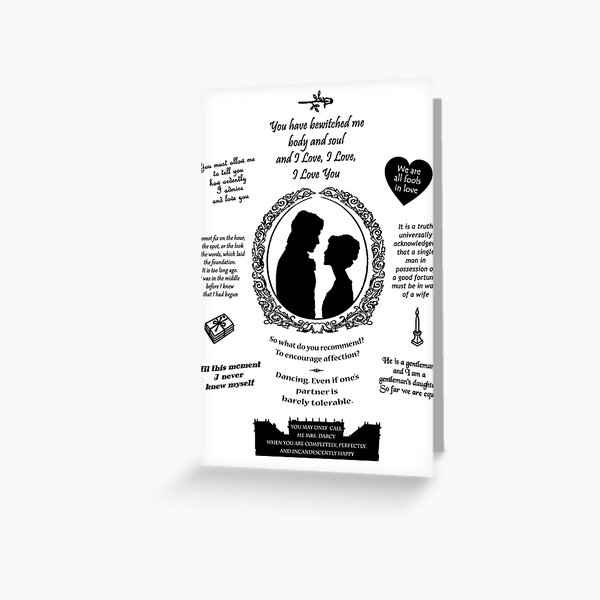 Pride and Prejudice Elizabeth and Darcy "Iconic Quotes" Silhouette Design Greeting Card