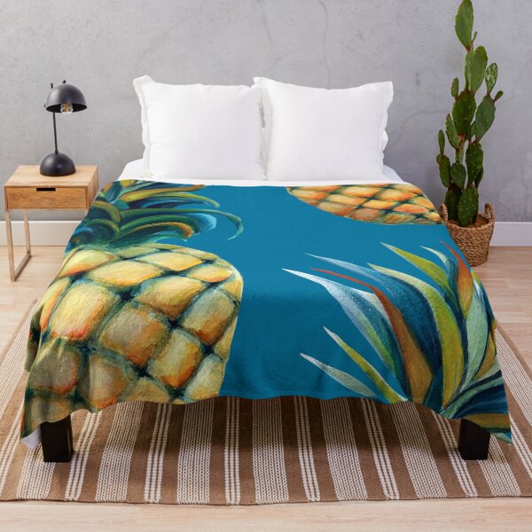 Vista previa del artículo con la obra «Acuarela de piña - fondo azul mosaico», diseñado y vendido por Linda Sholberg.
