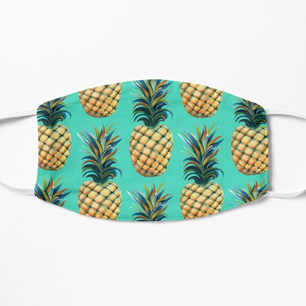 Pineapple watercolor - biscay green background Flat Mask