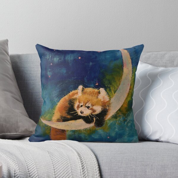 Red Panda Moon Throw Pillow