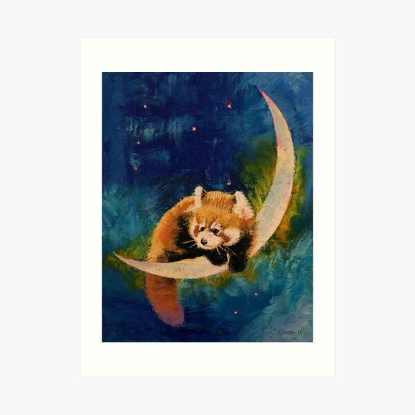 Red Panda Moon Art Print