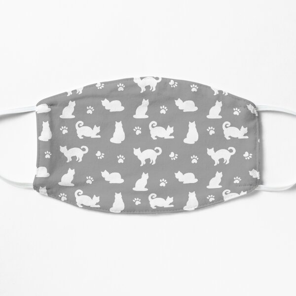 White and Grey Cats and Paw Prints Pattern Mask