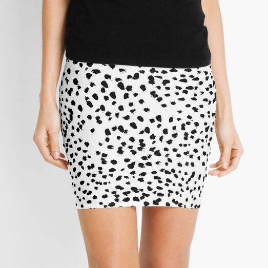 Nadia - Black and White, Animal Print, Dalmatian Spot, Spots, Dots, BW Mini Skirt