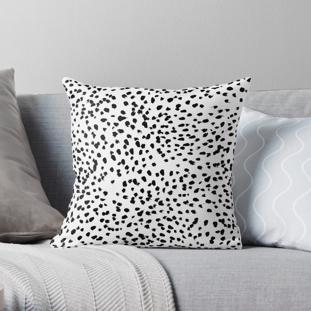Nadia - Black and White, Animal Print, Dalmatian Spot, Spots, Dots, BW Throw Pillow