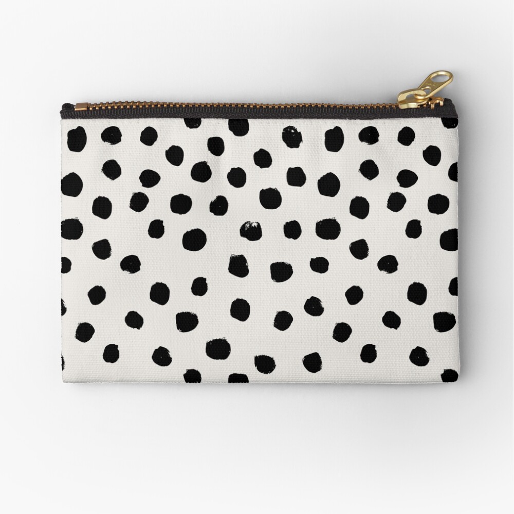 Preppy brushstroke free polka dots black and white spots dots dalmation animal spots design minimal Zipper Pouch