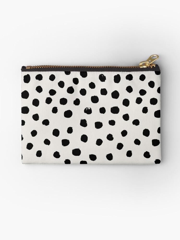 Thumbnail 1 of 4, Zipper Pouch, Preppy brushstroke free polka dots black and white spots dots dalmation animal spots design minimal designed and sold by charlottewinter.