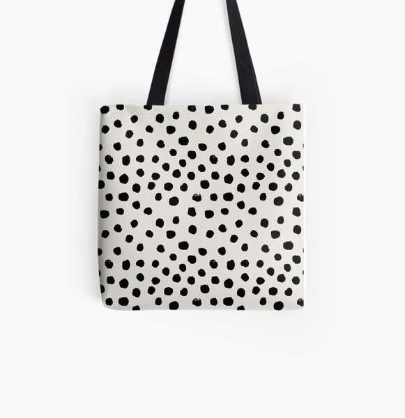 Preppy brushstroke free polka dots black and white spots dots dalmation animal spots design minimal All Over Print Tote Bag