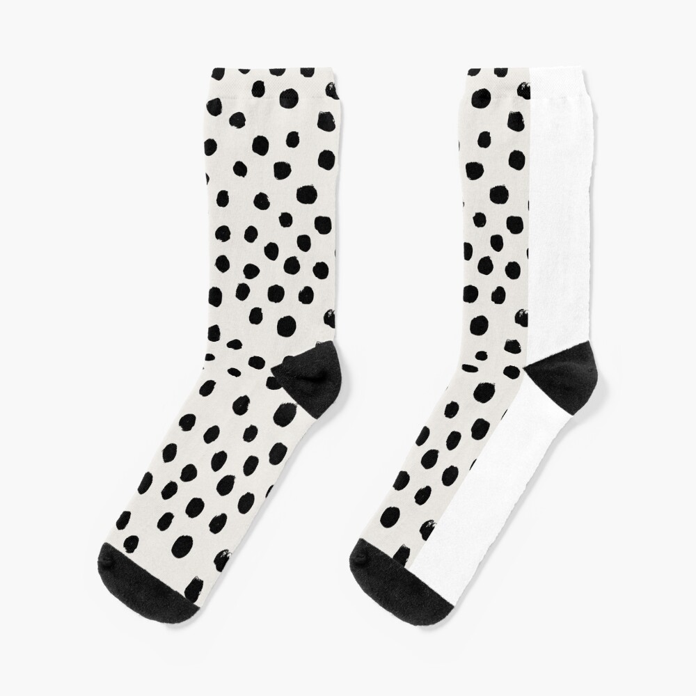 Preppy brushstroke free polka dots black and white spots dots dalmation animal spots design minimal Socks